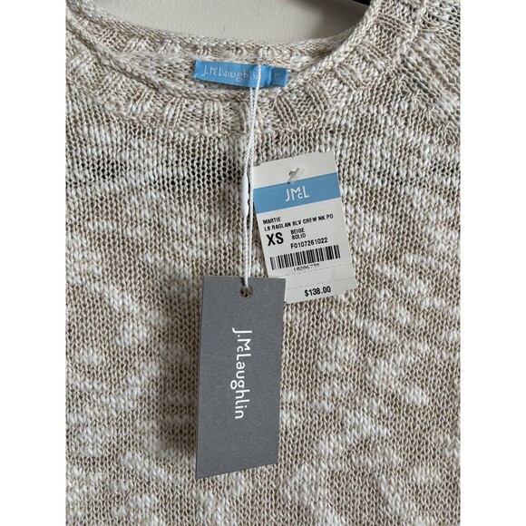 NWT $138 J McLaughlin Martie Raglan Sleeve Crewneck Sweater XS Beige White Prep - Picture 2 of 5